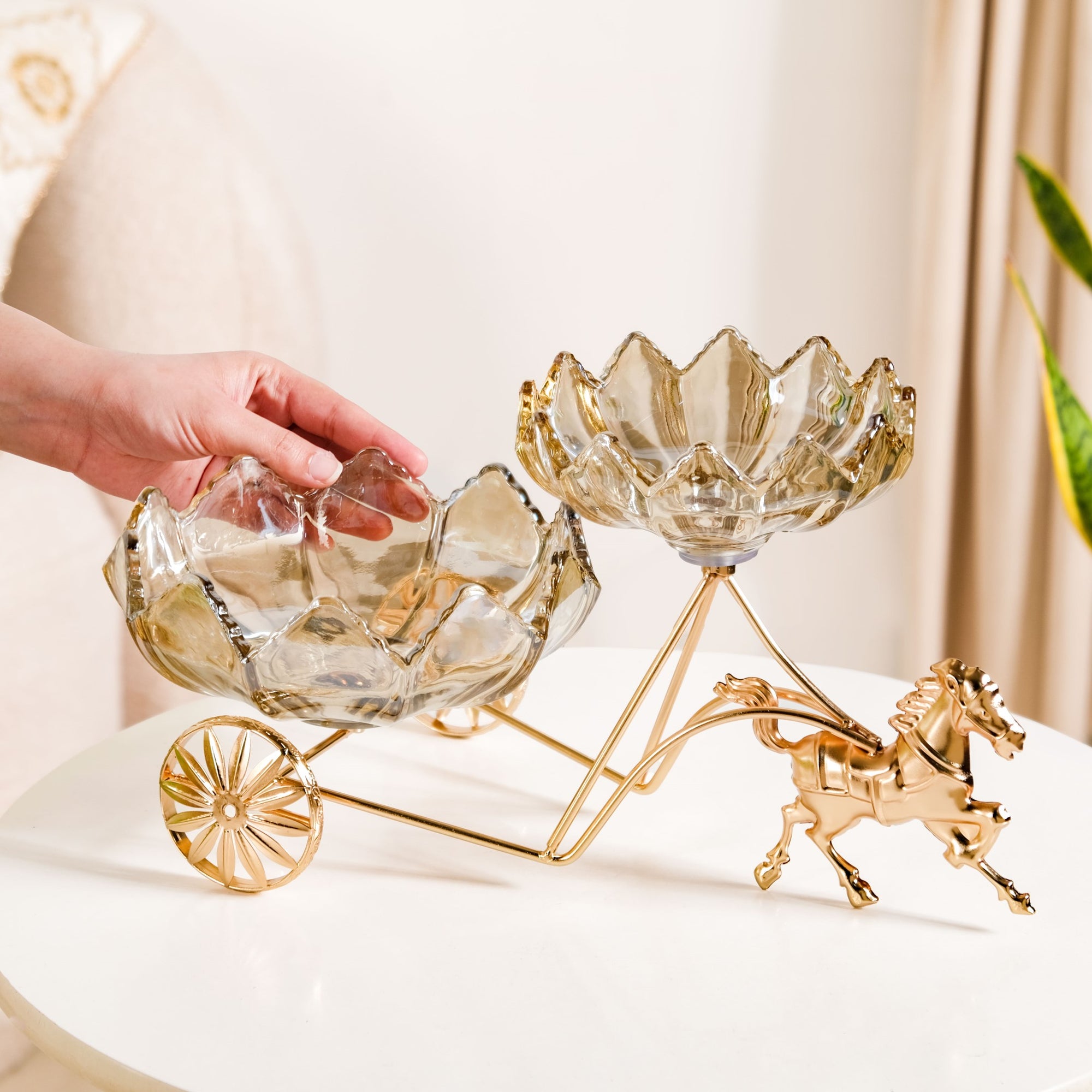 Shataj Decorative aluminum 3 bowls set with antique stand in gold and – Shataj Art Gallery Shataj Decorative aluminum 3 bowls set with antique stand in gold and – Shataj Art Gallery