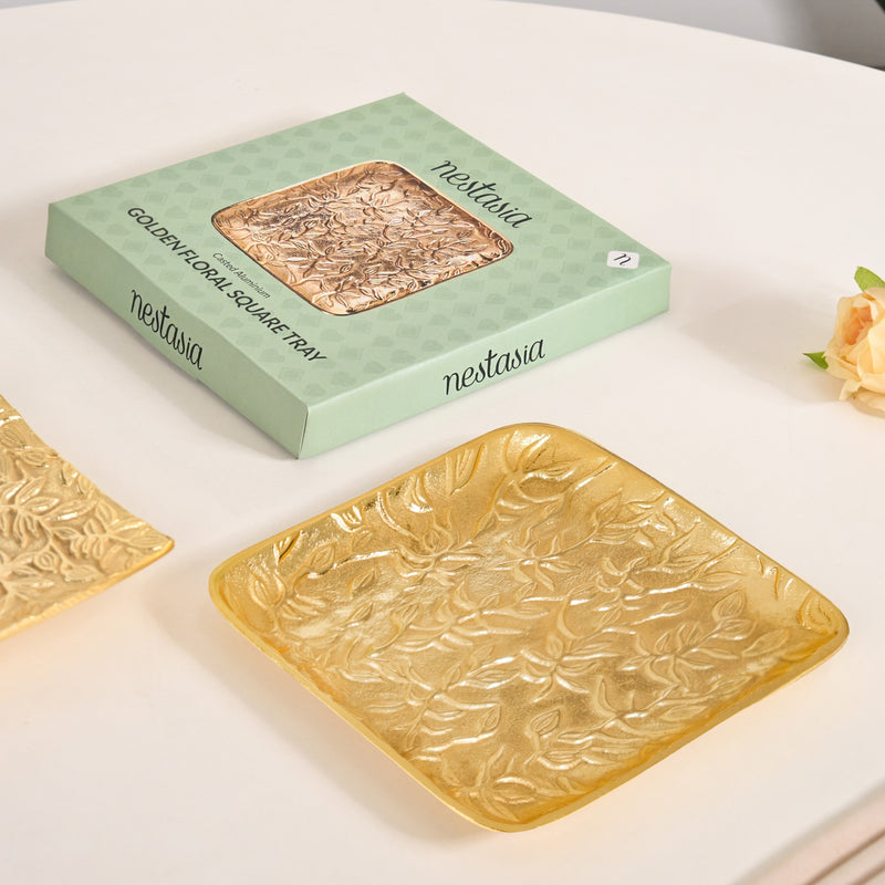 Golden Crest Floral Metal Decorative Tray