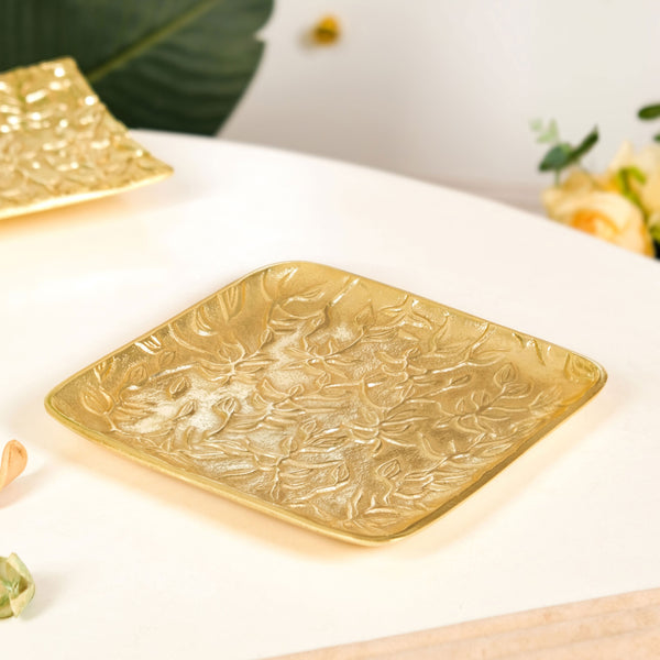 Golden Crest Floral Metal Decorative Tray