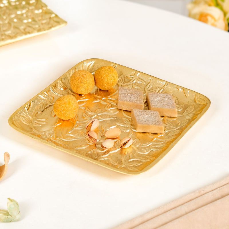 Golden Crest Floral Metal Decorative Tray