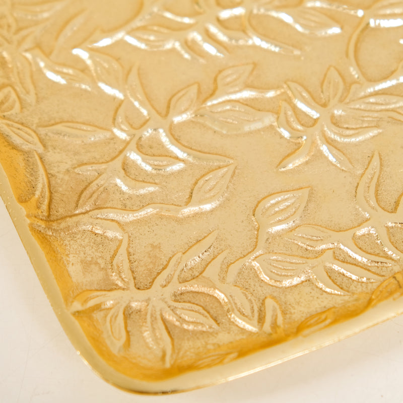 Golden Crest Floral Metal Decorative Tray
