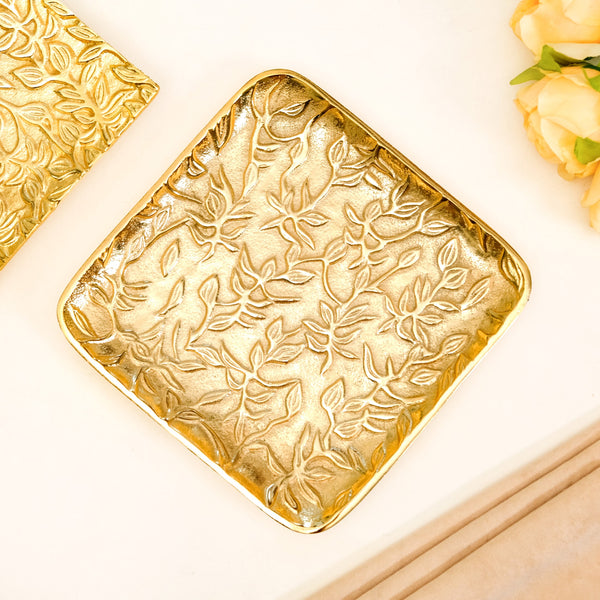 Golden Crest Floral Metal Decorative Tray