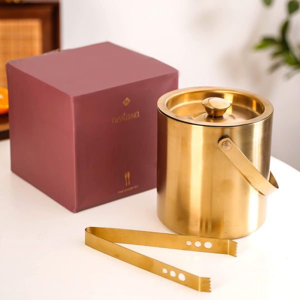 Ice Bucket And Tongs Set With Golden Finish 2000ml