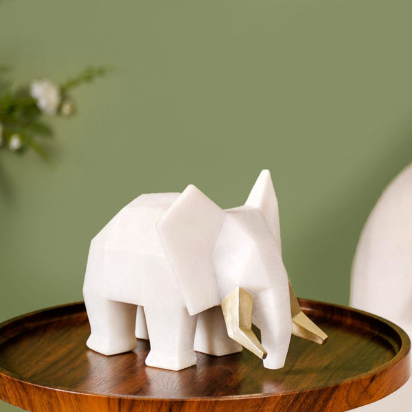 Gold Tusker Geometric Elephant Decor Marble Finish Figurine