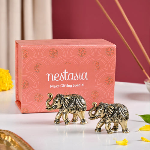 Good Luck Elephant Idol Pure Brass Set With Gift Box Of 23cm