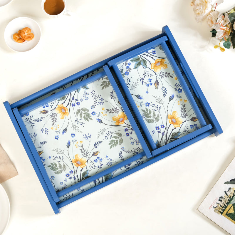 Set Of 3 Flower Field Wooden Serving Trays