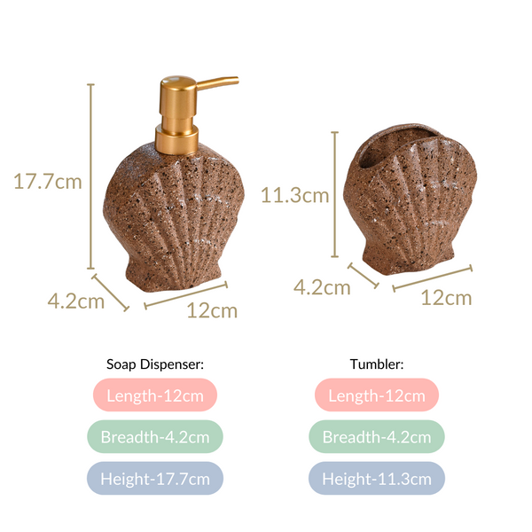 Coastal Shell Stoneware Bath Set Of 2 Brown