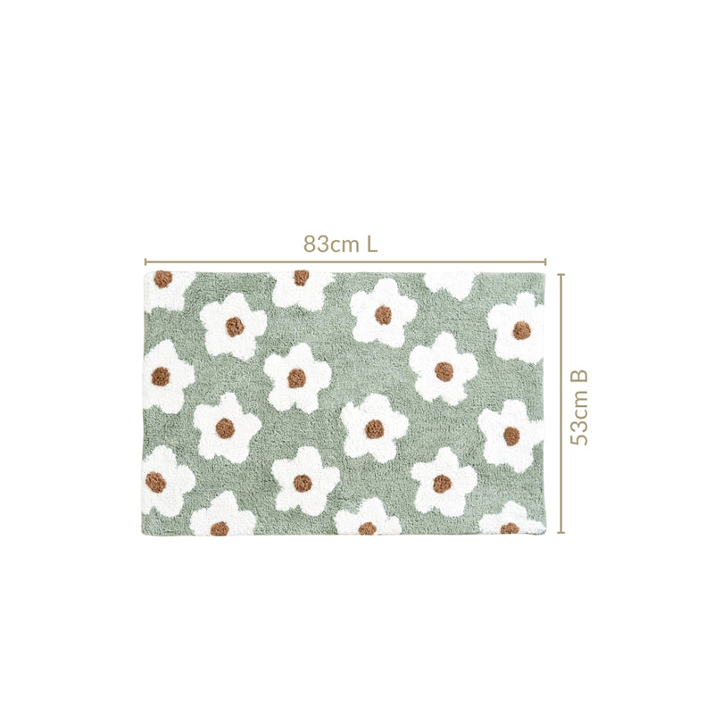 Green And White Flowers Floor Mat For Kids 83x53 Inch