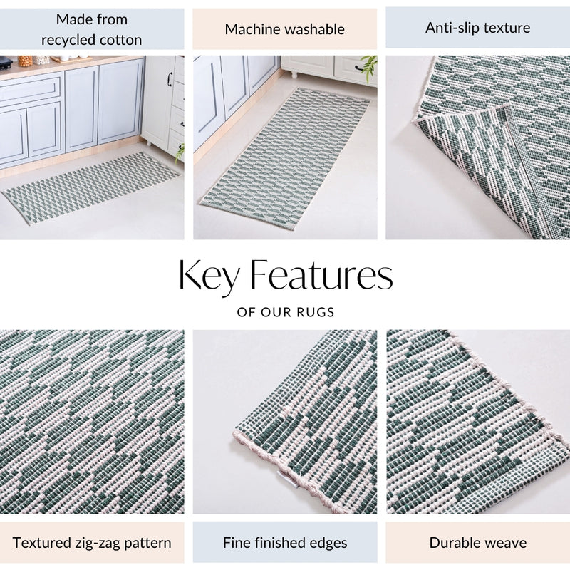 Green Boho White Floor Runner Cotton Mat 130x50cm