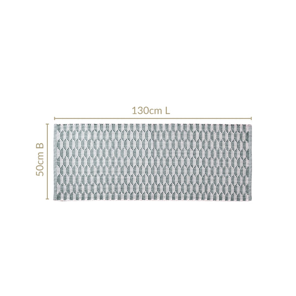 Green Boho White Floor Runner Cotton Mat 130x50cm