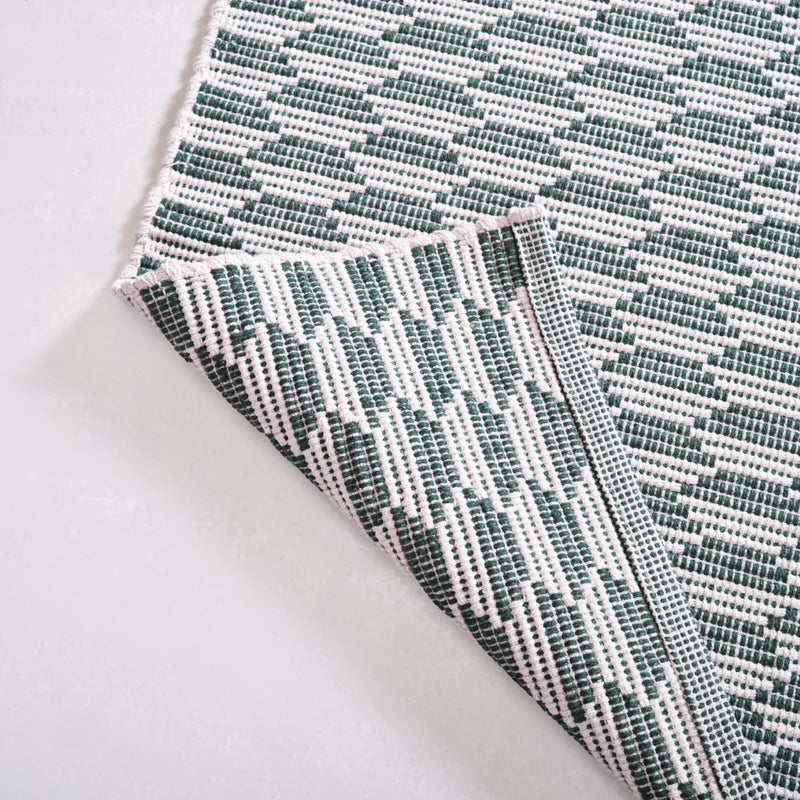 Green Boho White Floor Runner Cotton Mat 130x50cm