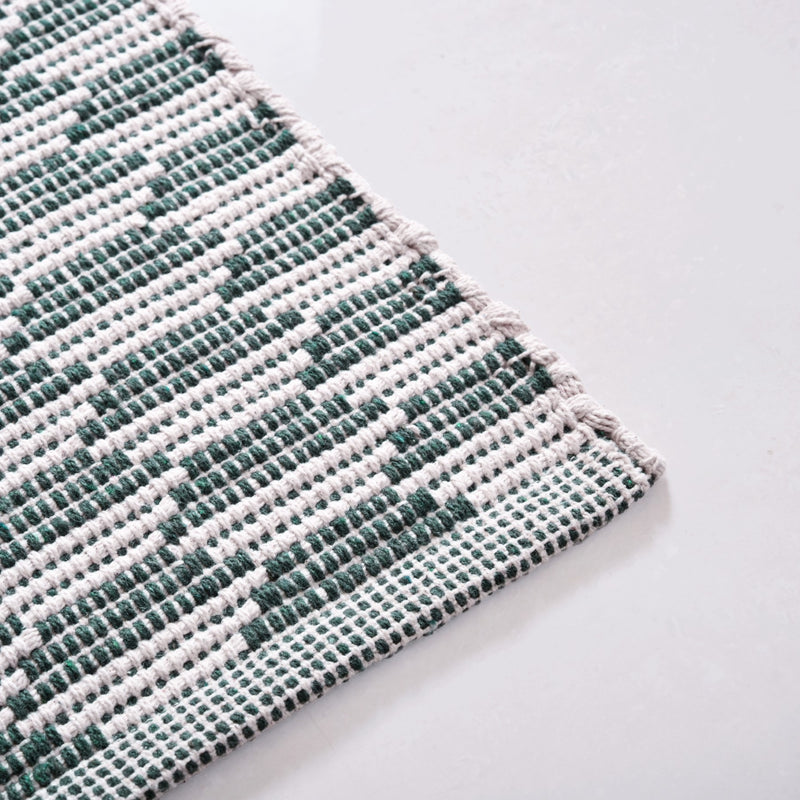 Green Boho White Floor Runner Cotton Mat 130x50cm