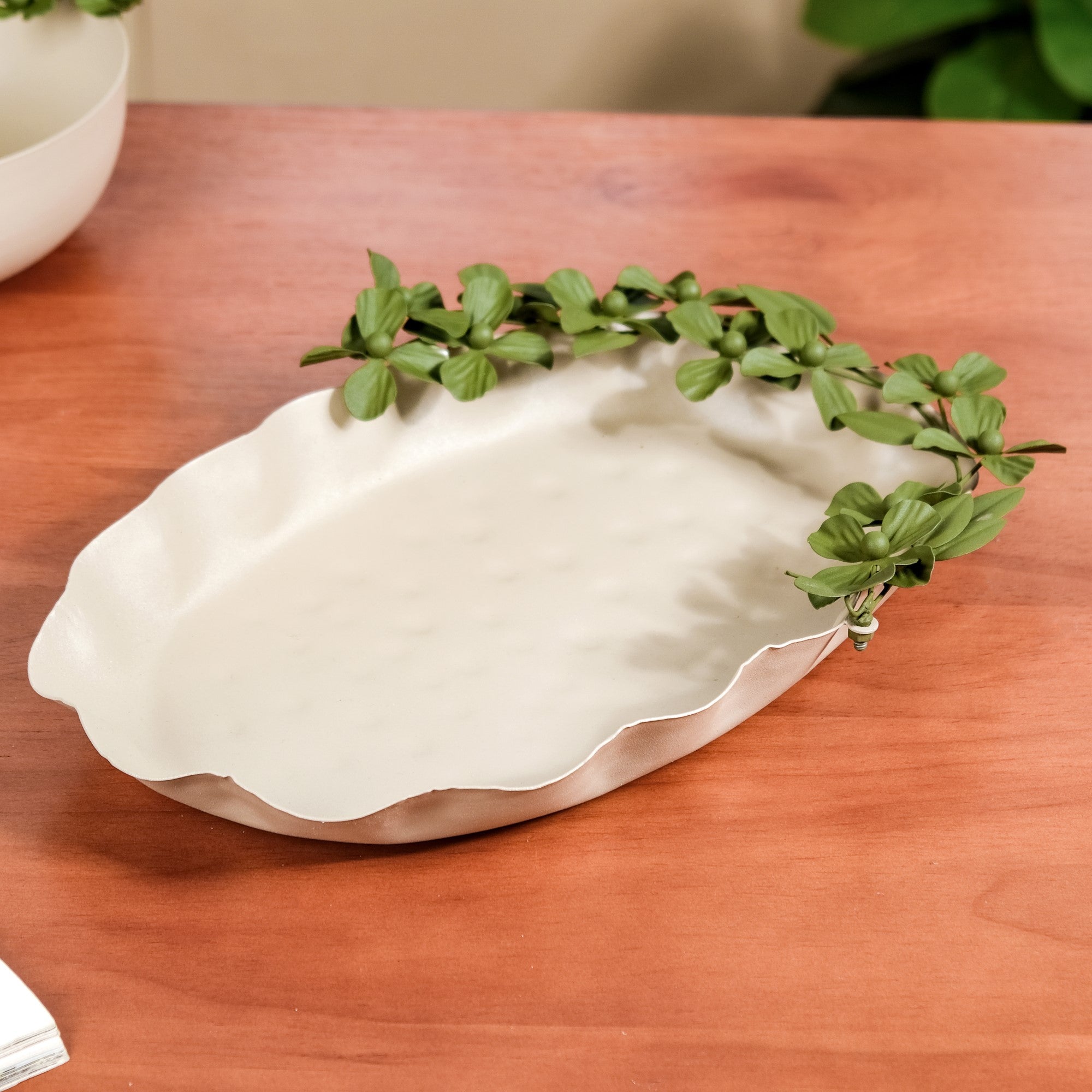 Green Garden Oval Decorative Metal Tray 15x9 Inch Online - Premium