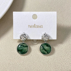 Green Marble Dainty Pearl Drop Earrings