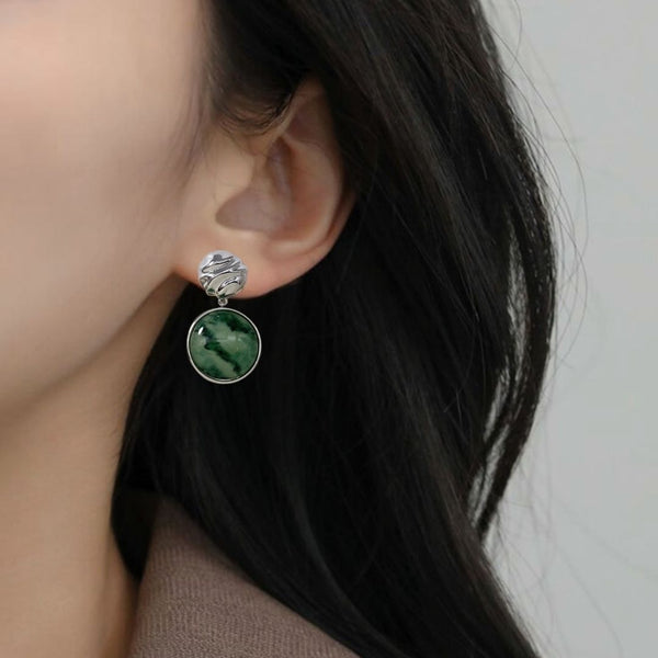 Green Marble Dainty Drop Earrings