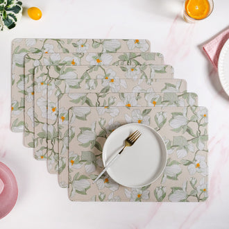 Rectangular Green Poppy Printed Placemats Set Of 6