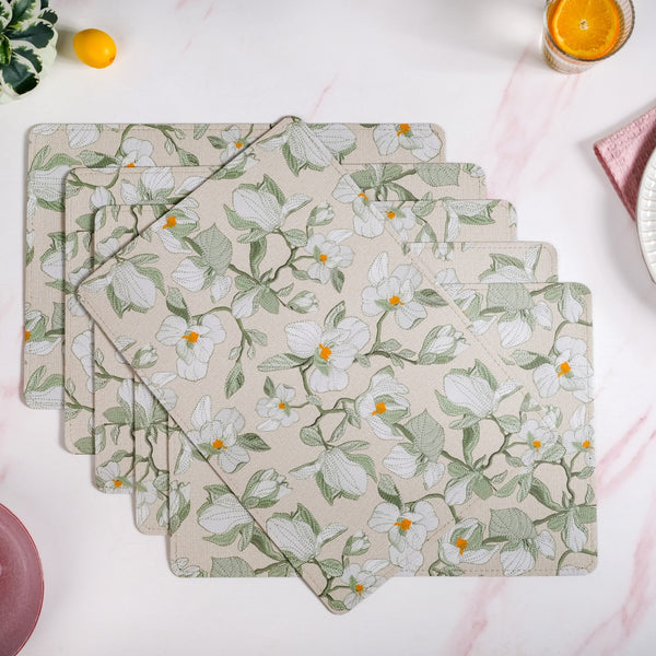 Rectangular Green Poppy Printed Placemats Set Of 6