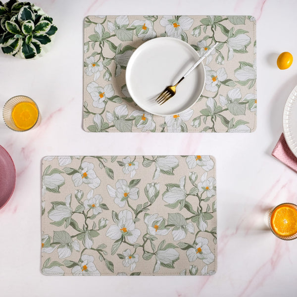 Rectangular Green Poppy Printed Placemats Set Of 6