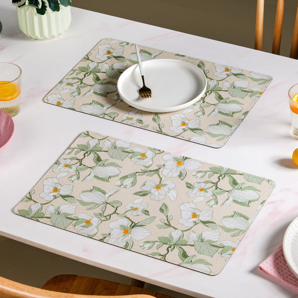 Rectangular Green Poppy Printed Placemats Set Of 6