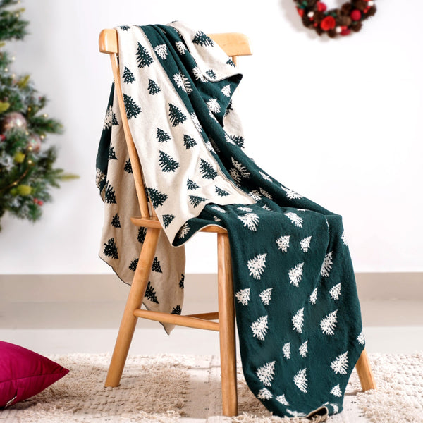 Green Reversible Christmas Tree Throw Blanket