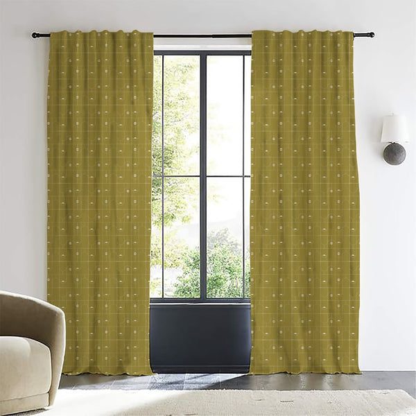 Embroidered Linen Cotton Curtain Set Of 2 Olive Green 108x54 Inch