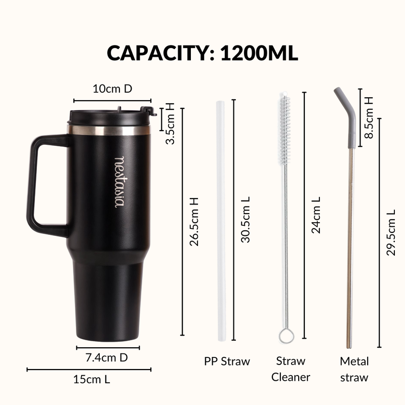 GripSip 40 Insulated Tumbler Bottle With Side Handle Black Noir 1200ml