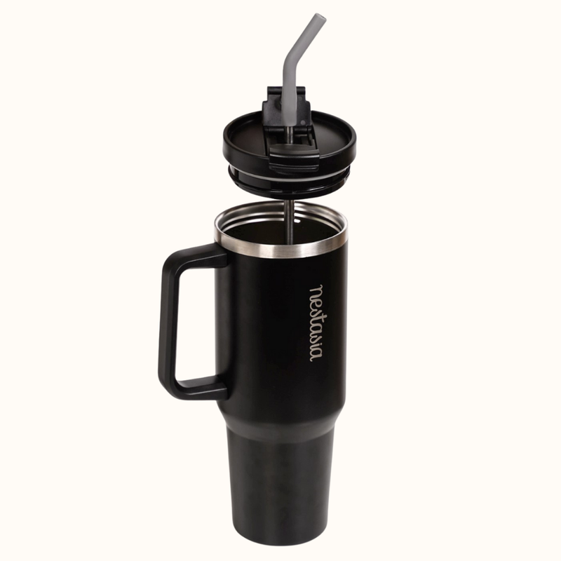 GripSip 40 Insulated Tumbler Bottle With Side Handle Black Noir 1200ml