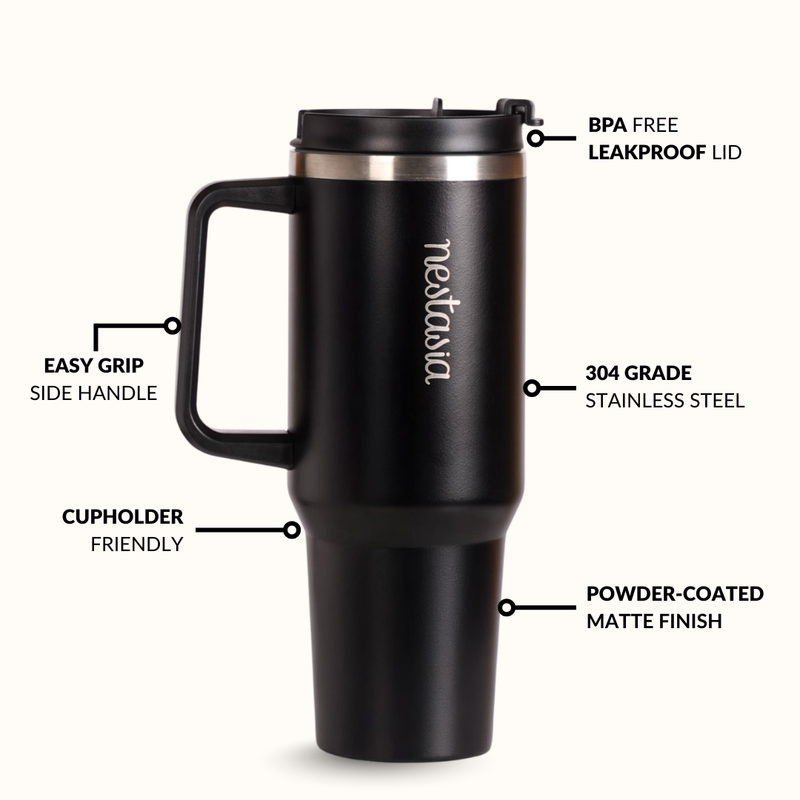 GripSip 40 Insulated Tumbler Bottle With Side Handle Black Noir 1200ml