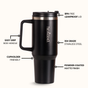 GripSip 40 Insulated Tumbler Bottle With Side Handle Black Noir 1200ml