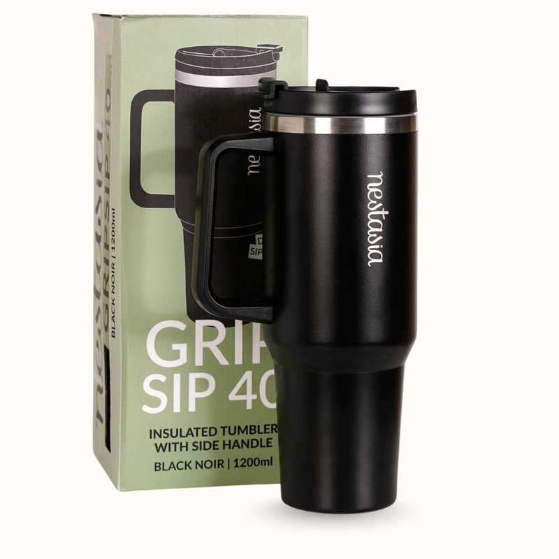GripSip 40 Insulated Tumbler Bottle With Side Handle Black Noir 1200ml