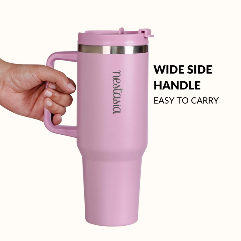 GripSip 40 Insulated Tumbler Bottle With Side Handle Blush Rose Pink 1200ml