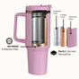GripSip 40 Insulated Tumbler Bottle With Side Handle Blush Rose Pink 1200ml