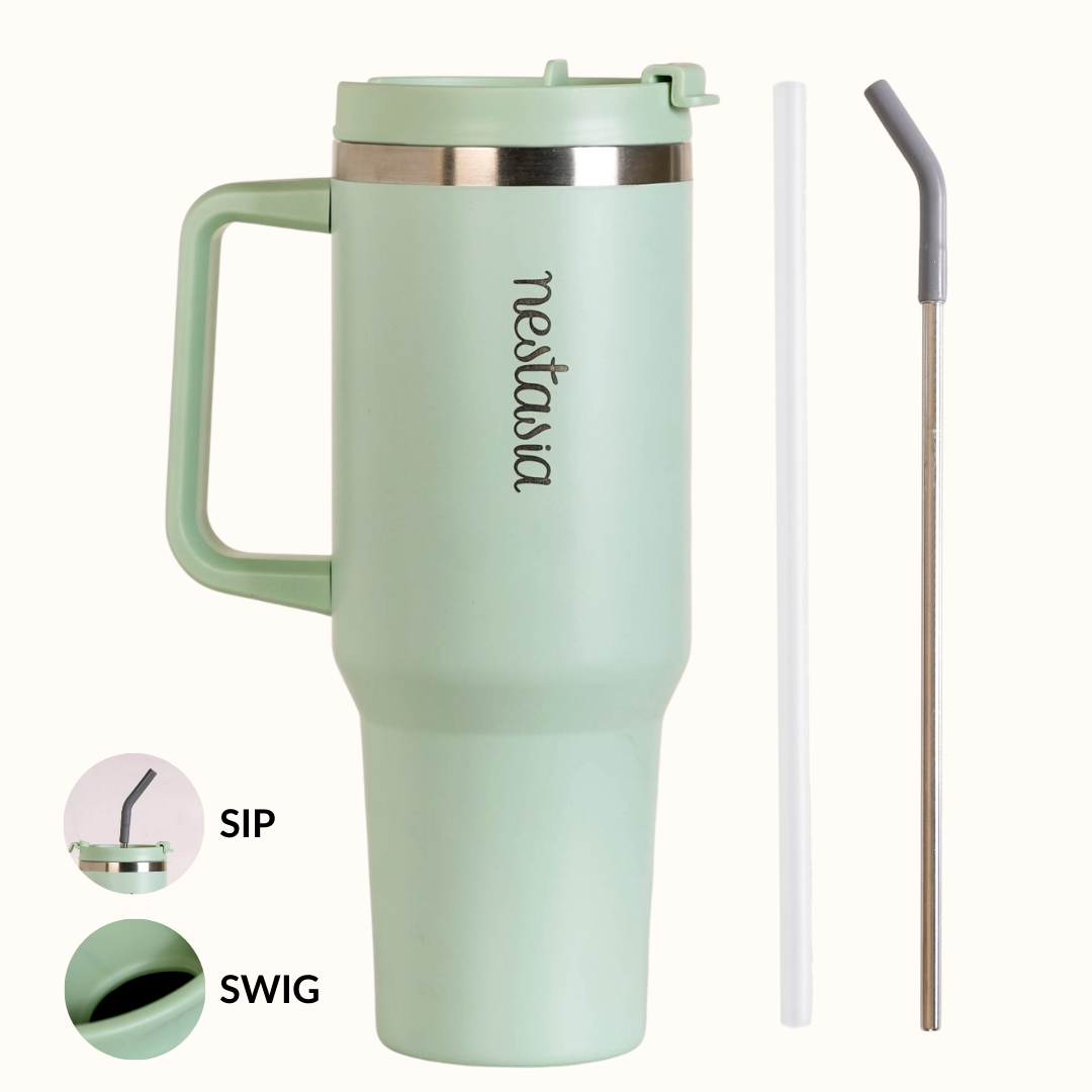 GripSip 40 Insulated Tumbler Bottle With Side Handle Milk Matcha Green 1200ml