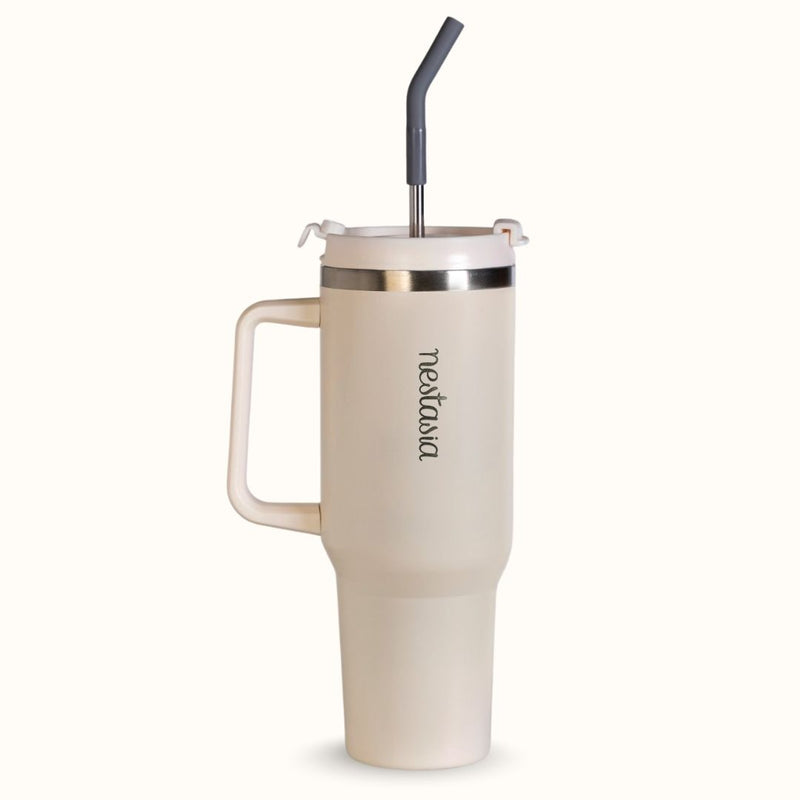 GripSip 40 Insulated Tumbler With Side Handle Pearl White 1200ml