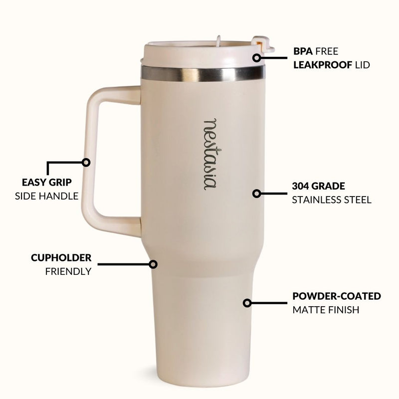 GripSip 40 Insulated Tumbler With Side Handle Pearl White 1200ml