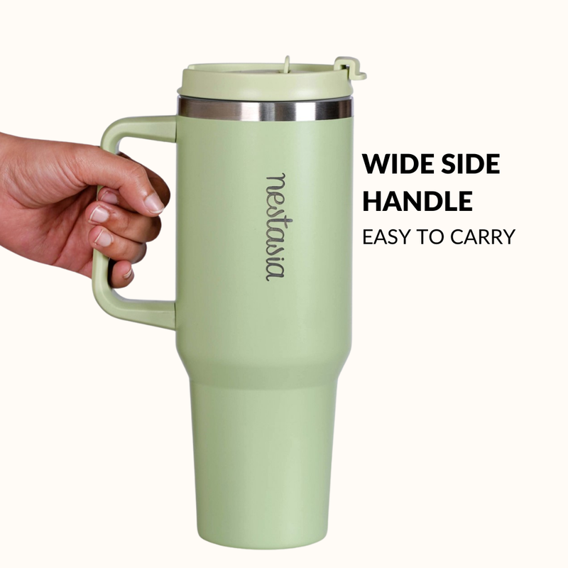 GripSip 40 Insulated Tumbler Bottle With Side Handle Pistachio Cream Green 1200ml