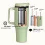 GripSip 40 Insulated Tumbler Bottle With Side Handle Pistachio Cream Green 1200ml