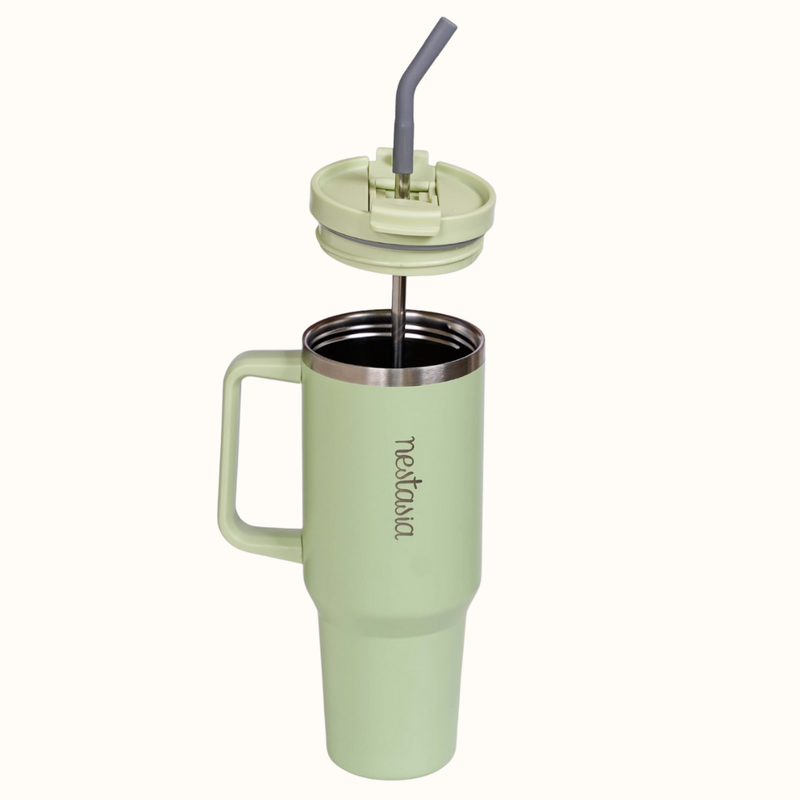 GripSip 40 Insulated Tumbler Bottle With Side Handle Pistachio Cream Green 1200ml