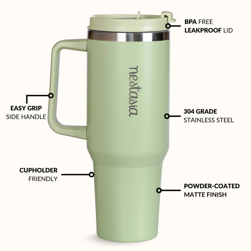 GripSip 40 Insulated Tumbler Bottle With Side Handle Pistachio Cream Green 1200ml
