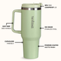 GripSip 40 Insulated Tumbler Bottle With Side Handle Pistachio Cream Green 1200ml