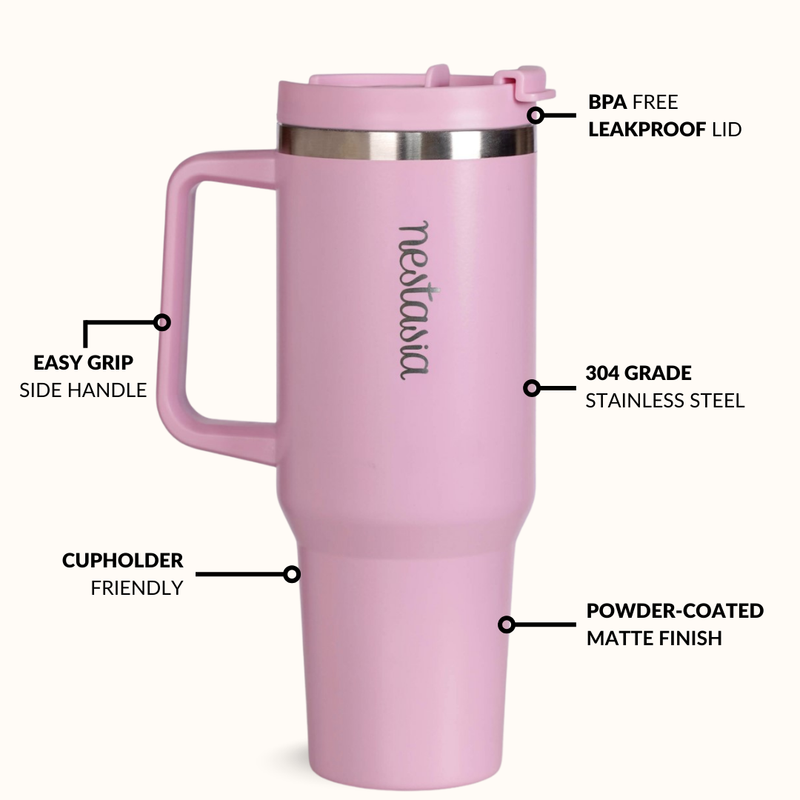 GripSip 40 Insulated Tumbler Bottle With Side Handle Quartz Cloud Pink 1200ml
