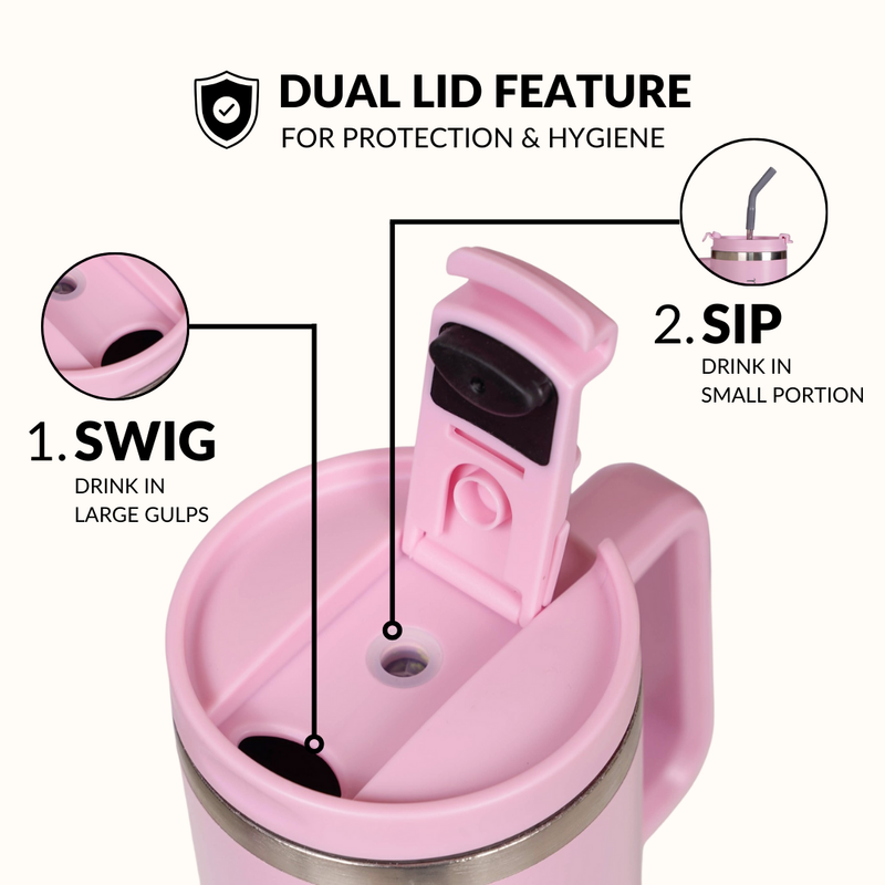 GripSip 40 Insulated Tumbler Bottle With Side Handle Quartz Cloud Pink 1200ml