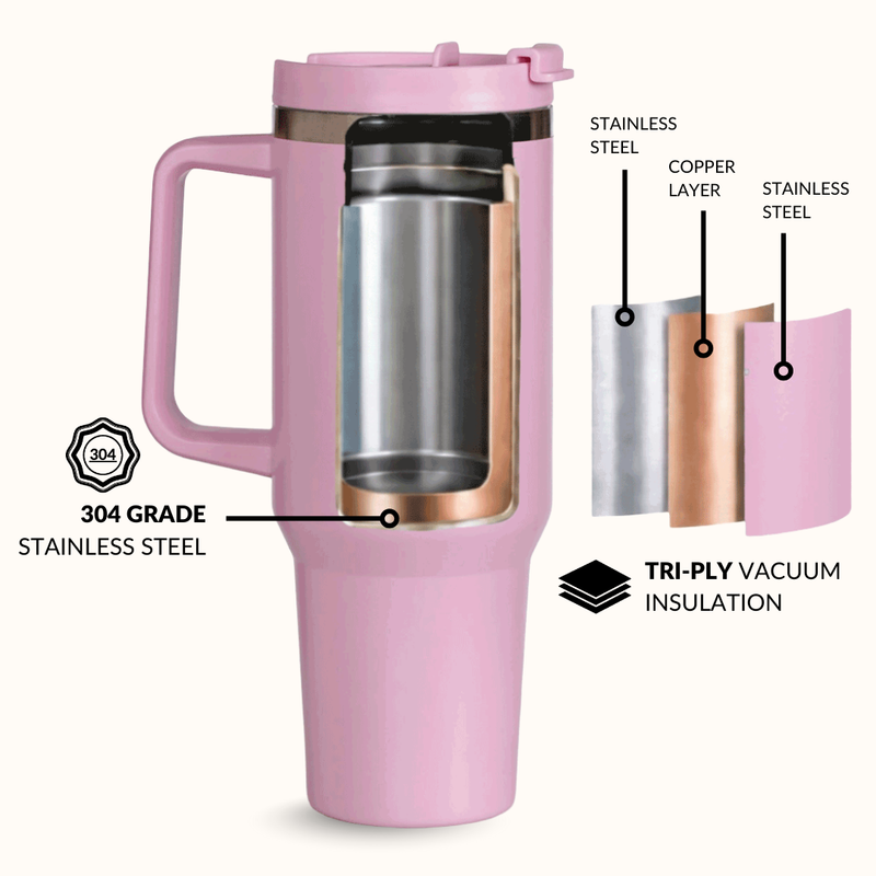 GripSip 40 Insulated Tumbler Bottle With Side Handle Quartz Cloud Pink 1200ml