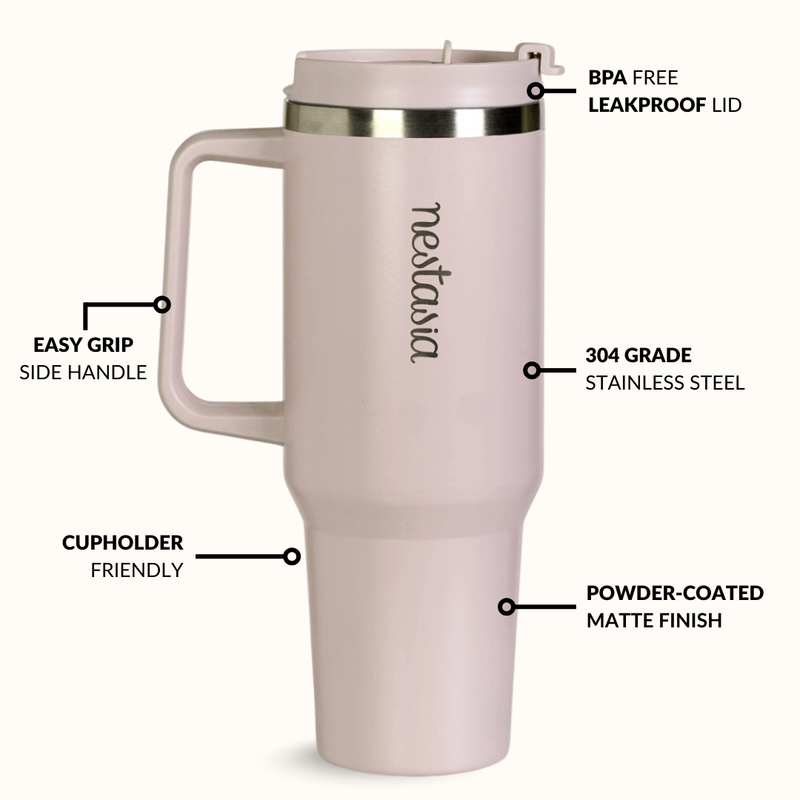 GripSip 40 Insulated Tumbler With Side Handle Rosy Taupe 1200ml