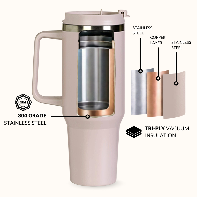 GripSip 40 Insulated Tumbler With Side Handle Rosy Taupe 1200ml