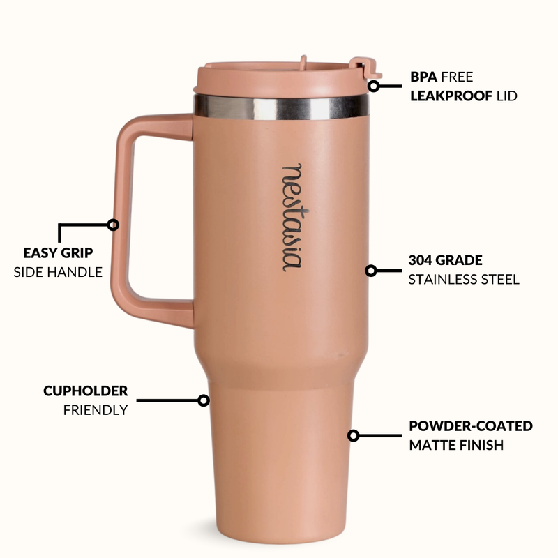 GripSip 40 Insulated Tumbler Bottle With Side Handle Soft Nude Peach 1200ml