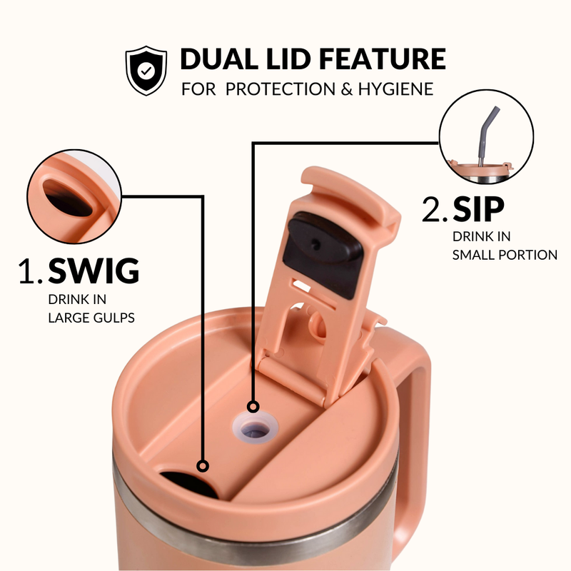 GripSip 40 Insulated Tumbler Bottle With Side Handle Soft Nude Peach 1200ml