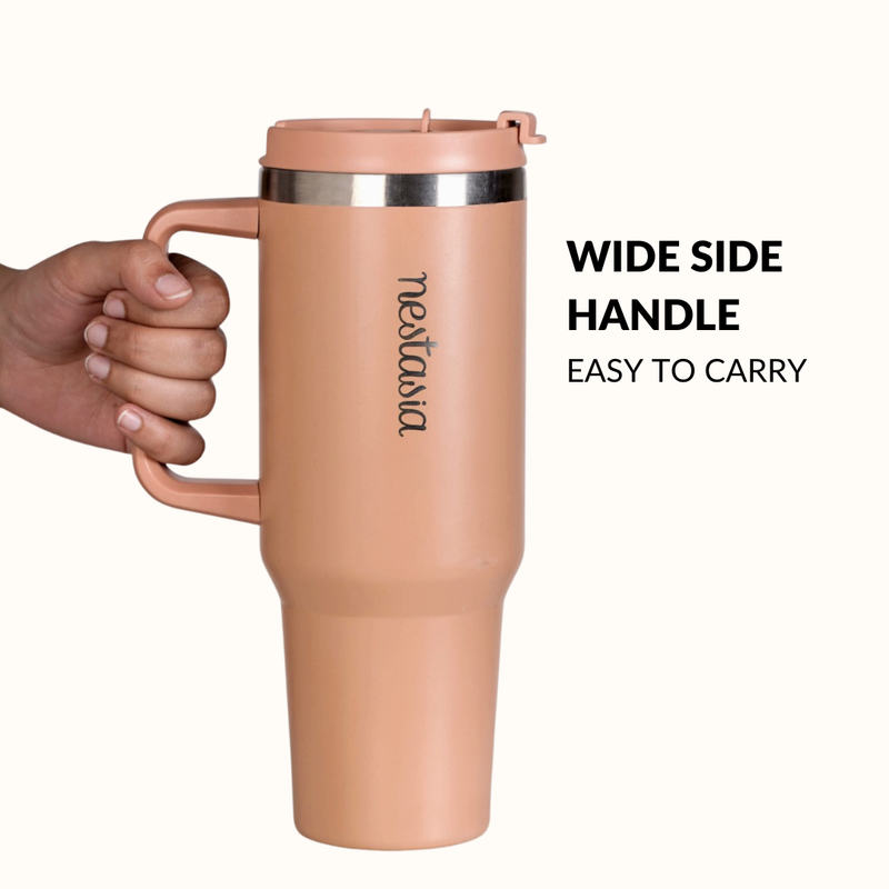 GripSip 40 Insulated Tumbler Bottle With Side Handle Soft Nude Peach 1200ml
