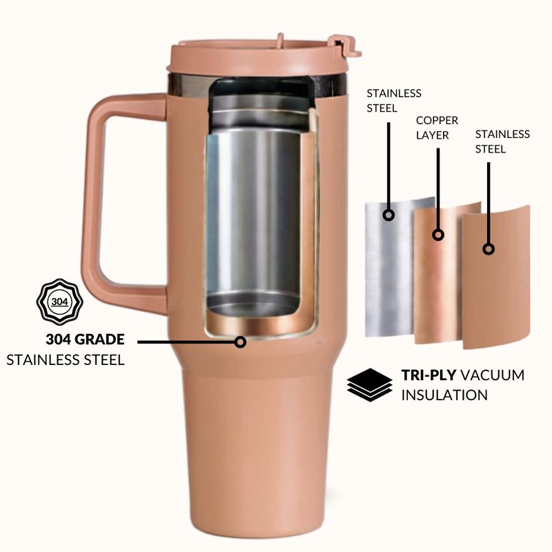 GripSip 40 Insulated Tumbler Bottle With Side Handle Soft Nude Peach 1200ml