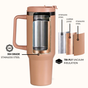GripSip 40 Insulated Tumbler Bottle With Side Handle Soft Nude Peach 1200ml